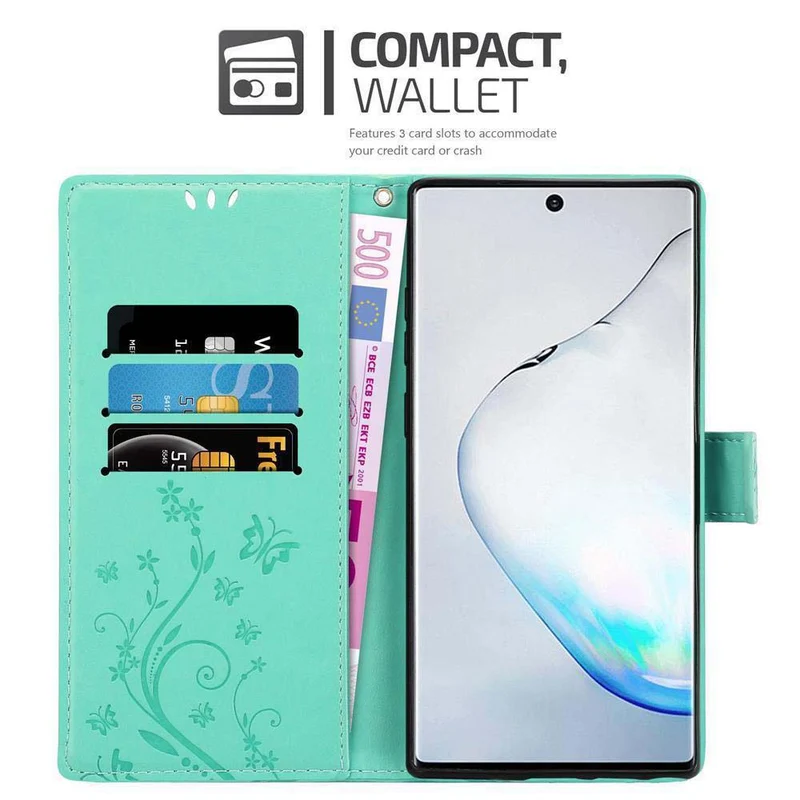 Cadorabo Hülle kompatibel mit Samsung Galaxy NOTE 10 PLUS Schutzhülle im Blumen Design mit Magnetverschluss, Standfunktion und Kartenfächern