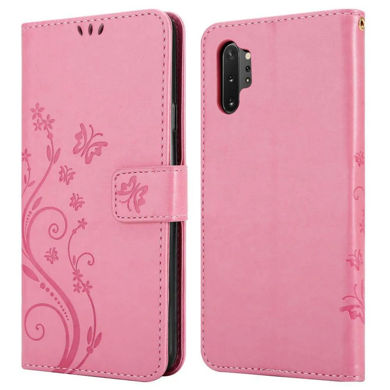 Cadorabo Hülle kompatibel mit Samsung Galaxy NOTE 10 PLUS Schutzhülle im Blumen Design mit Magnetverschluss, Standfunktion und Kartenfächern