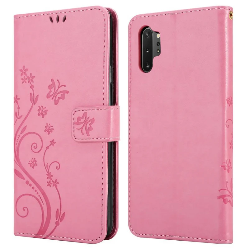 Cadorabo Hülle kompatibel mit Samsung Galaxy NOTE 10 PLUS Schutzhülle im Blumen Design mit Magnetverschluss, Standfunktion und Kartenfächern