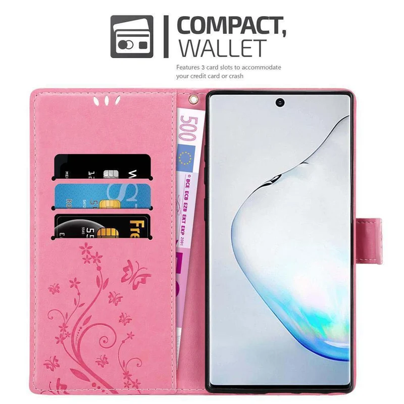 Cadorabo Hülle kompatibel mit Samsung Galaxy NOTE 10 PLUS Schutzhülle im Blumen Design mit Magnetverschluss, Standfunktion und Kartenfächern