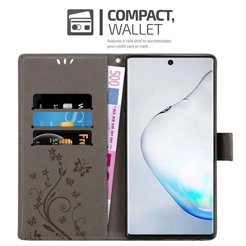 Cadorabo Hülle kompatibel mit Samsung Galaxy NOTE 10 Schutzhülle im Blumen Design mit Magnetverschluss, Standfunktion und Kartenfächern