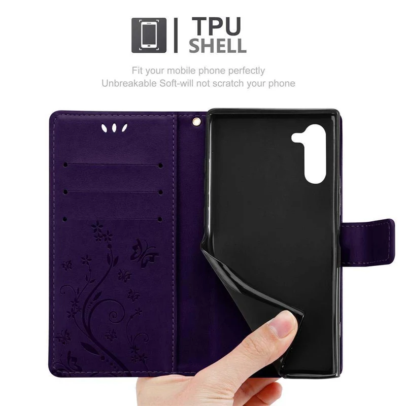 Cadorabo Hülle kompatibel mit Samsung Galaxy NOTE 10 Schutzhülle im Blumen Design mit Magnetverschluss, Standfunktion und Kartenfächern