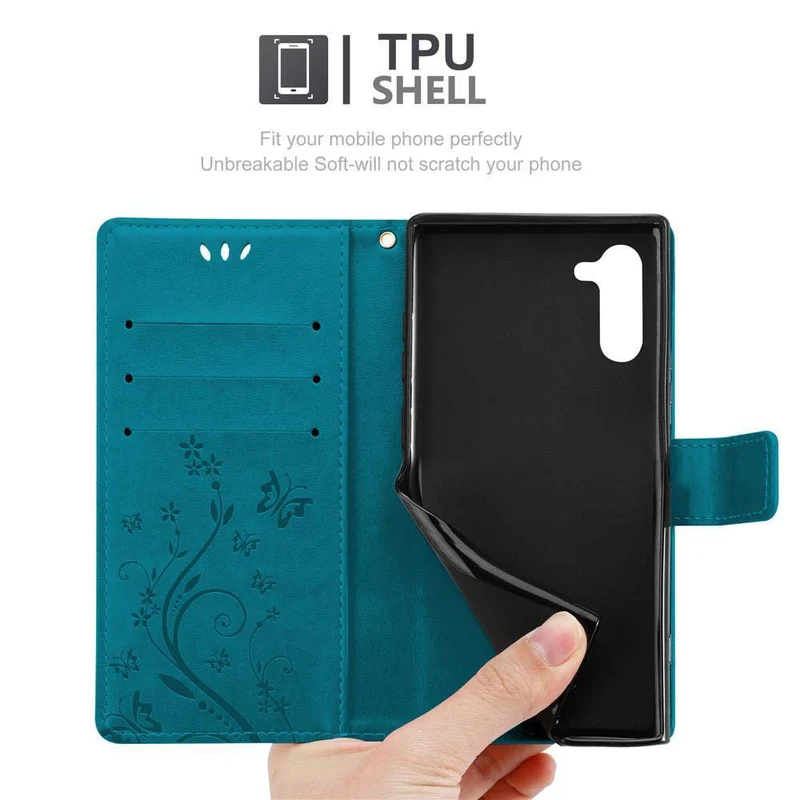 Cadorabo Hülle kompatibel mit Samsung Galaxy NOTE 10 Schutzhülle im Blumen Design mit Magnetverschluss, Standfunktion und Kartenfächern