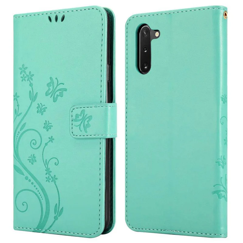 Cadorabo Hülle kompatibel mit Samsung Galaxy NOTE 10 Schutzhülle im Blumen Design mit Magnetverschluss, Standfunktion und Kartenfächern