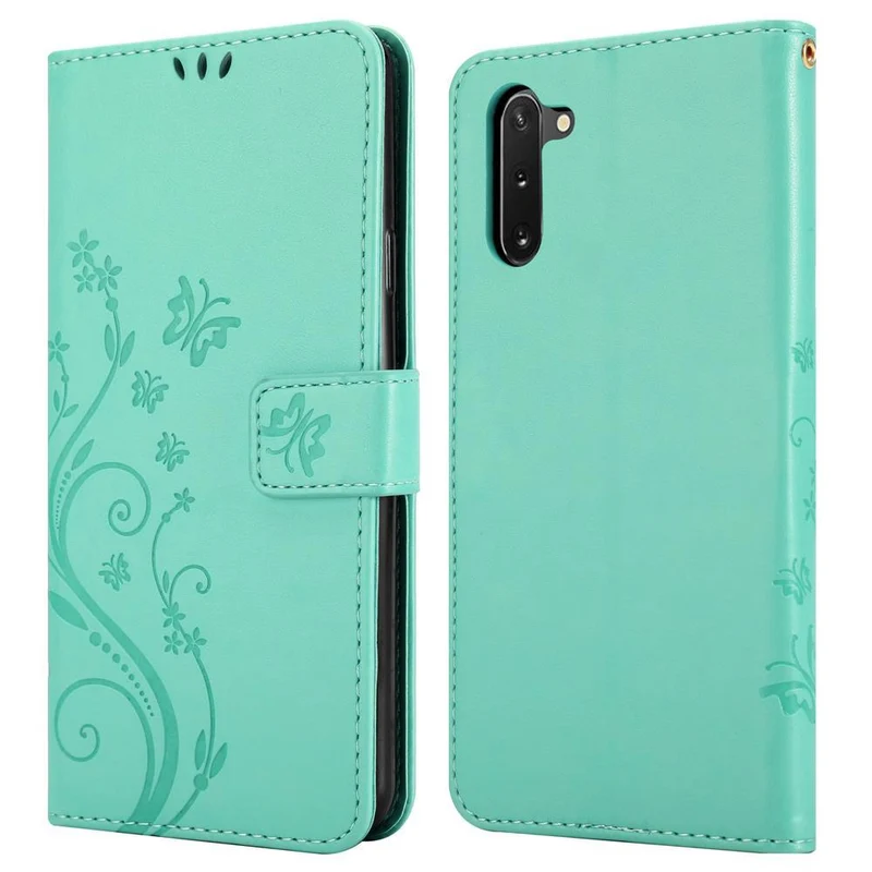 Cadorabo Hülle kompatibel mit Samsung Galaxy NOTE 10 Schutzhülle im Blumen Design mit Magnetverschluss, Standfunktion und Kartenfächern