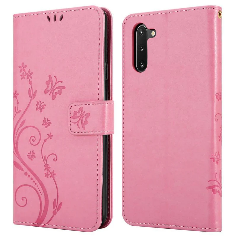 Cadorabo Hülle kompatibel mit Samsung Galaxy NOTE 10 Schutzhülle im Blumen Design mit Magnetverschluss, Standfunktion und Kartenfächern