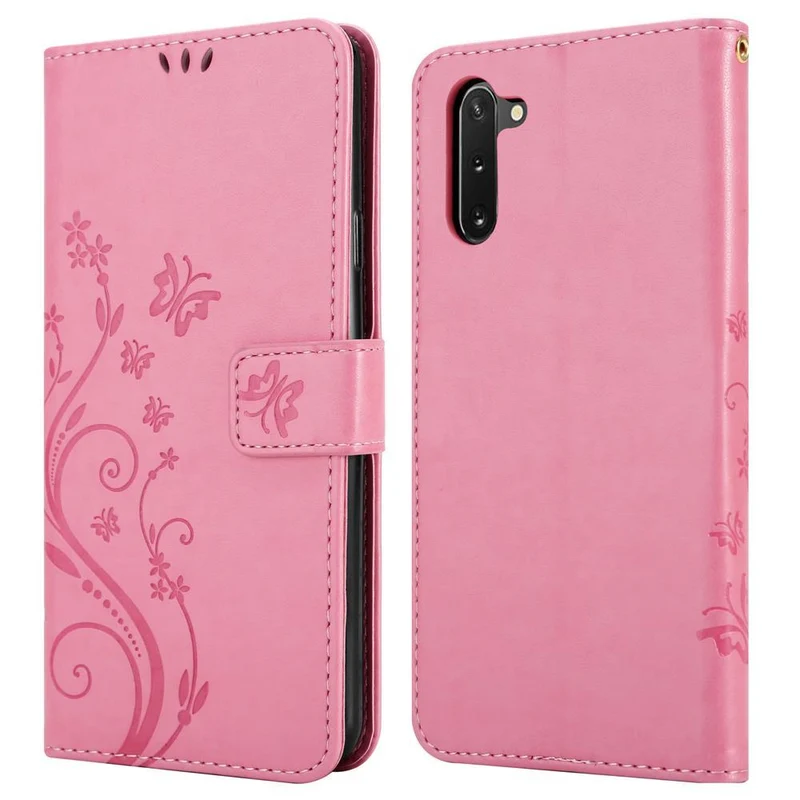 Cadorabo Hülle kompatibel mit Samsung Galaxy NOTE 10 Schutzhülle im Blumen Design mit Magnetverschluss, Standfunktion und Kartenfächern