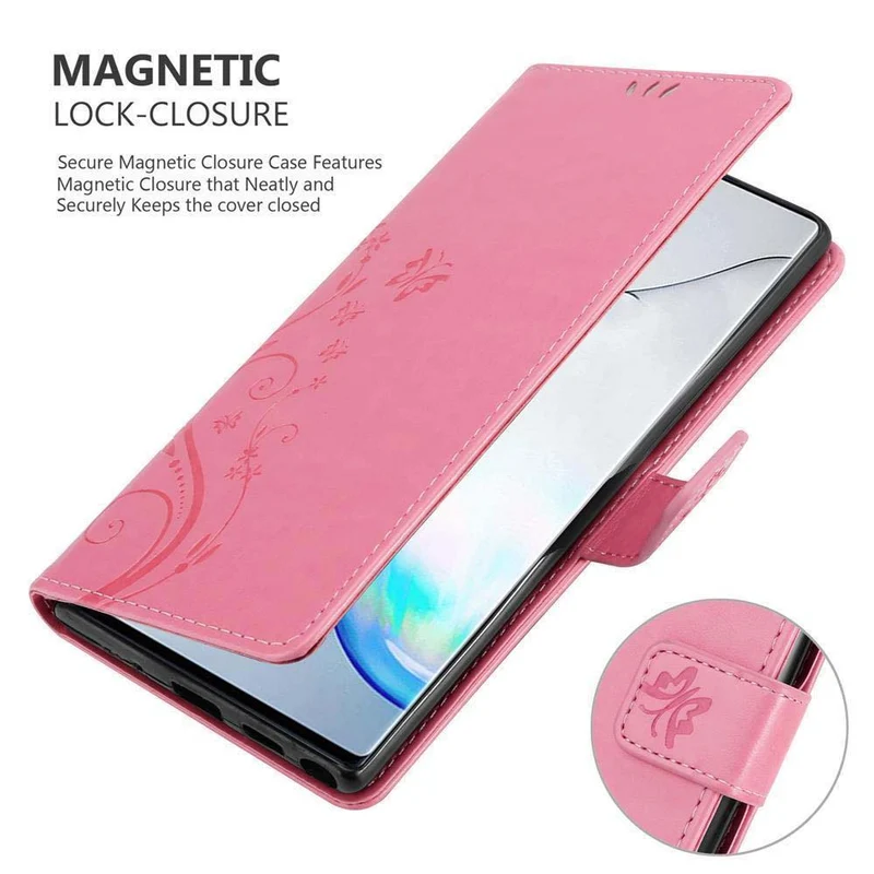 Cadorabo Hülle kompatibel mit Samsung Galaxy NOTE 10 Schutzhülle im Blumen Design mit Magnetverschluss, Standfunktion und Kartenfächern