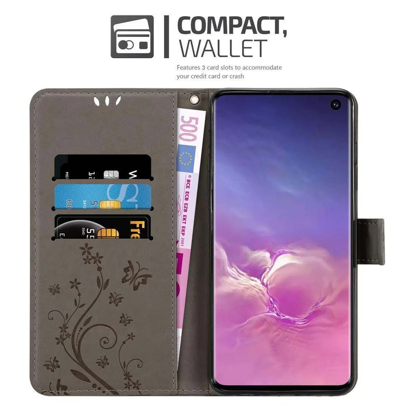 Cadorabo Hülle kompatibel mit Samsung Galaxy S10 5G Schutzhülle im Blumen Design mit Magnetverschluss, Standfunktion und Kartenfächern