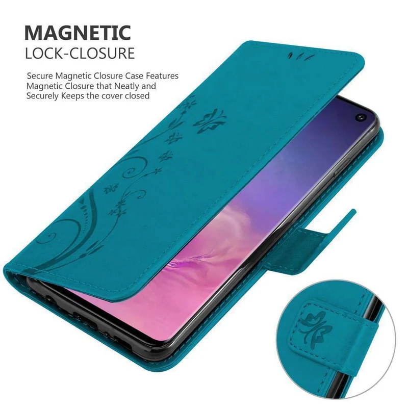 Cadorabo Hülle kompatibel mit Samsung Galaxy S10 5G Schutzhülle im Blumen Design mit Magnetverschluss, Standfunktion und Kartenfächern