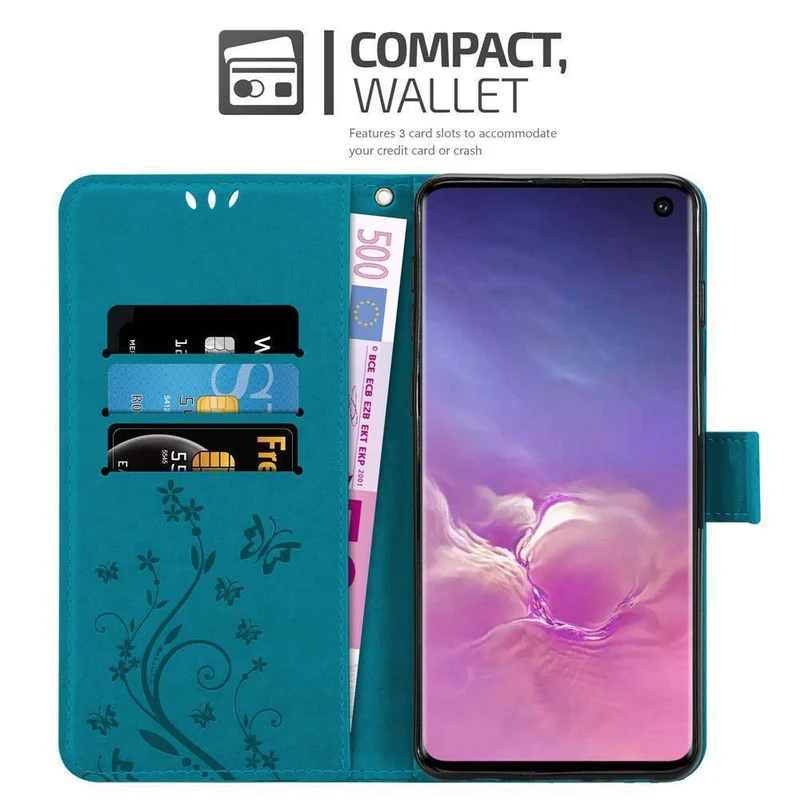 Cadorabo Hülle kompatibel mit Samsung Galaxy S10 5G Schutzhülle im Blumen Design mit Magnetverschluss, Standfunktion und Kartenfächern