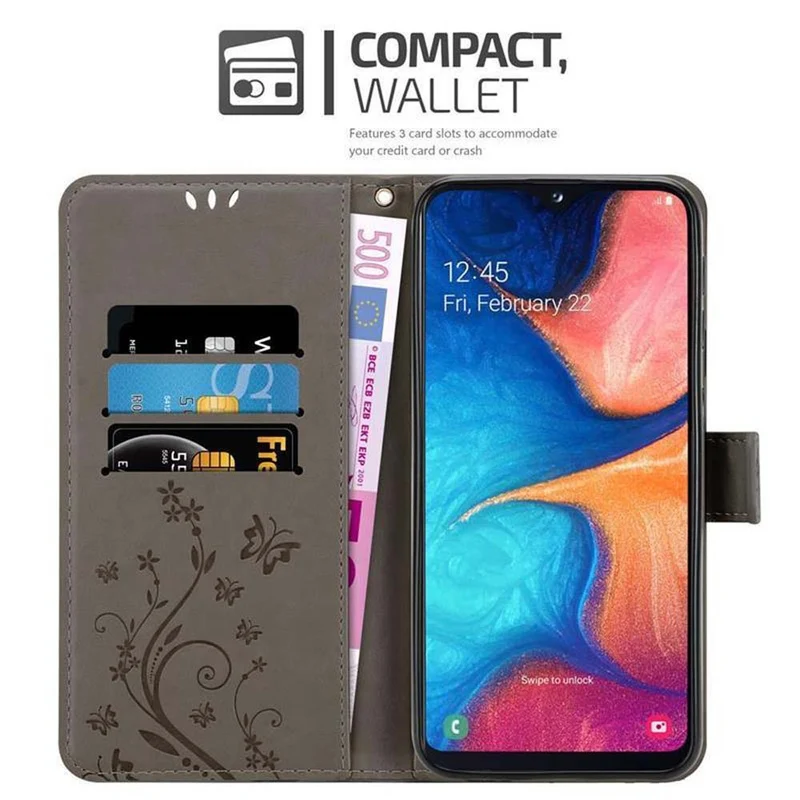 Cadorabo Hülle kompatibel mit Samsung Galaxy A10e / A20e Schutzhülle im Blumen Design mit Magnetverschluss, Standfunktion und Kartenfächern