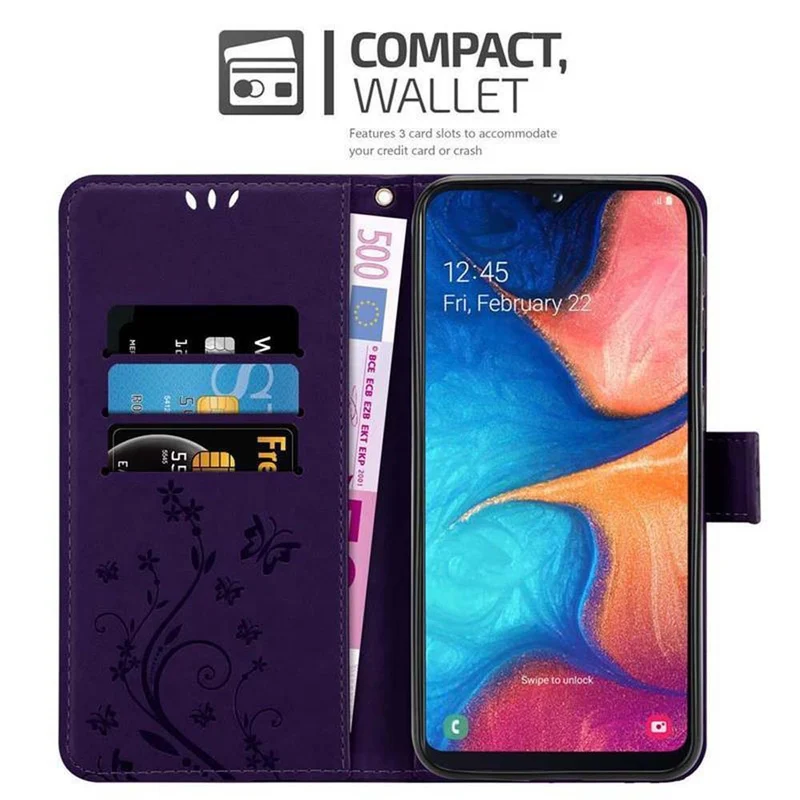 Cadorabo Hülle kompatibel mit Samsung Galaxy A10e / A20e Schutzhülle im Blumen Design mit Magnetverschluss, Standfunktion und Kartenfächern