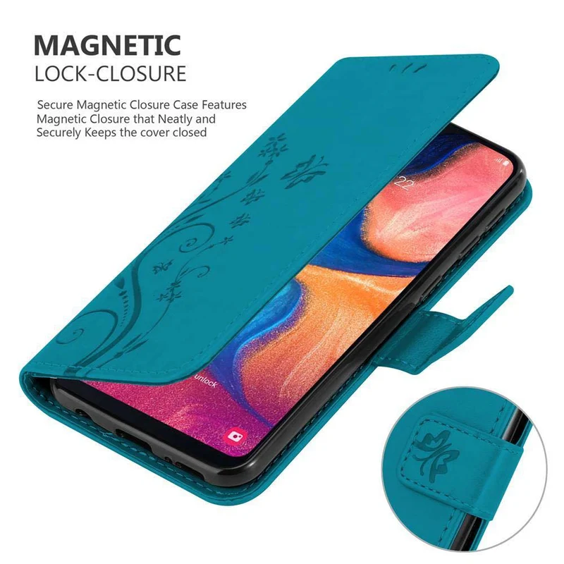 Cadorabo Hülle kompatibel mit Samsung Galaxy A10e / A20e Schutzhülle im Blumen Design mit Magnetverschluss, Standfunktion und Kartenfächern