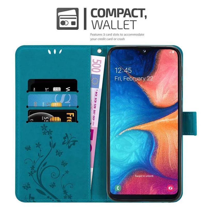 Cadorabo Hülle kompatibel mit Samsung Galaxy A10e / A20e Schutzhülle im Blumen Design mit Magnetverschluss, Standfunktion und Kartenfächern