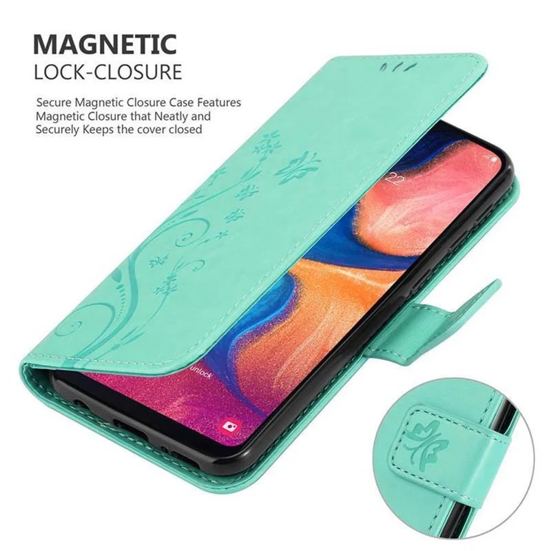Cadorabo Hülle kompatibel mit Samsung Galaxy A10e / A20e Schutzhülle im Blumen Design mit Magnetverschluss, Standfunktion und Kartenfächern