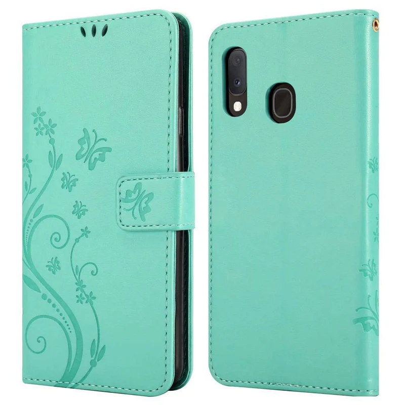Cadorabo Hülle kompatibel mit Samsung Galaxy A10e / A20e Schutzhülle im Blumen Design mit Magnetverschluss, Standfunktion und Kartenfächern