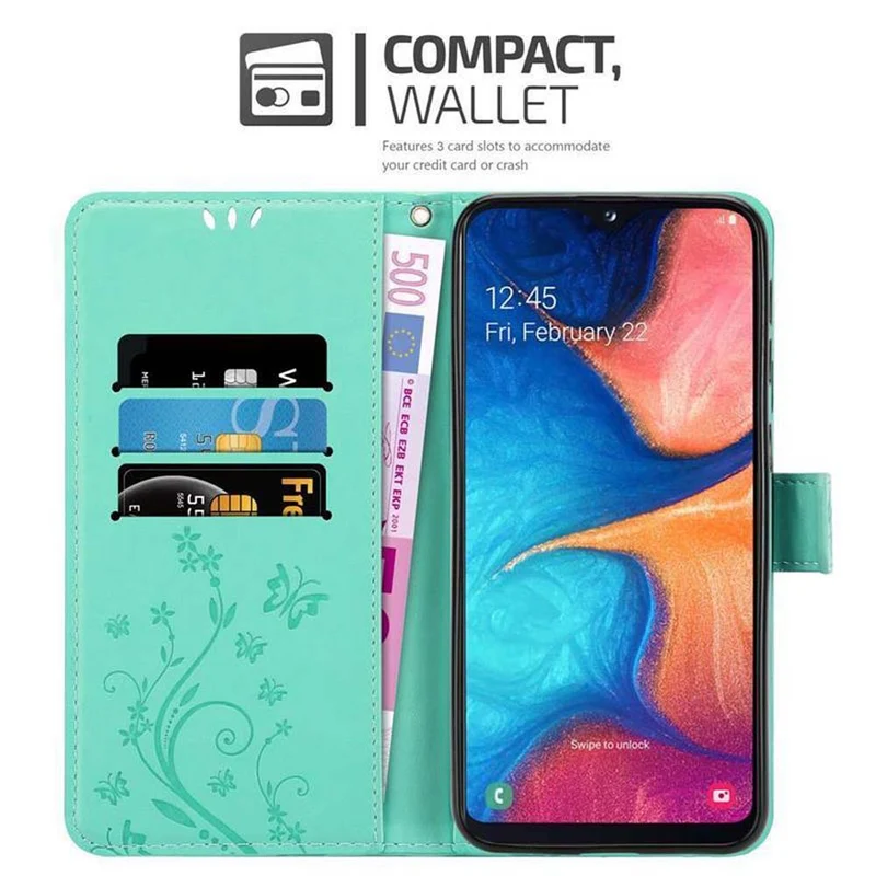 Cadorabo Hülle kompatibel mit Samsung Galaxy A10e / A20e Schutzhülle im Blumen Design mit Magnetverschluss, Standfunktion und Kartenfächern