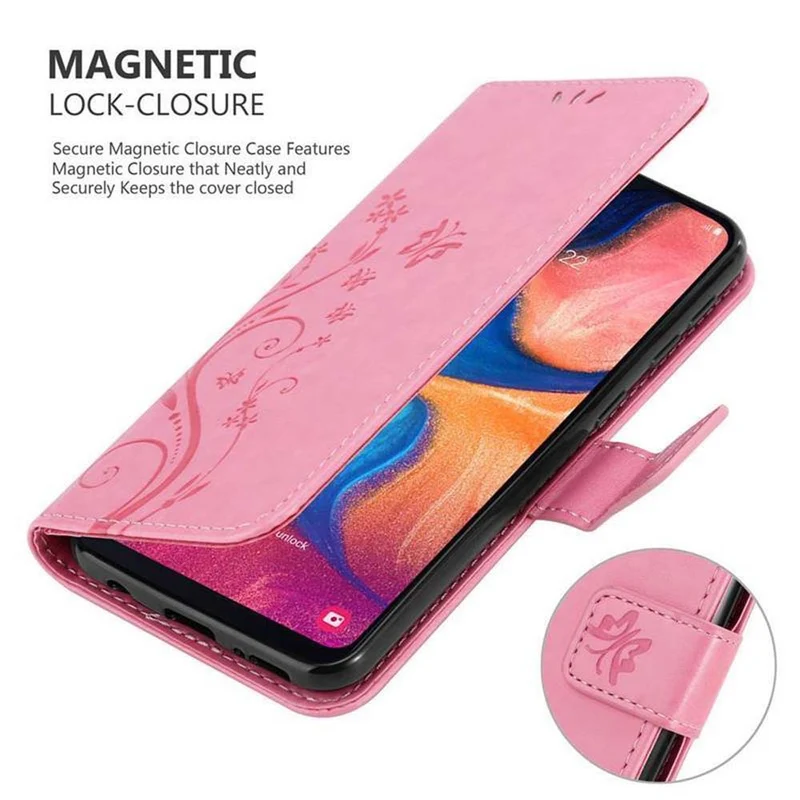 Cadorabo Hülle kompatibel mit Samsung Galaxy A10e / A20e Schutzhülle im Blumen Design mit Magnetverschluss, Standfunktion und Kartenfächern