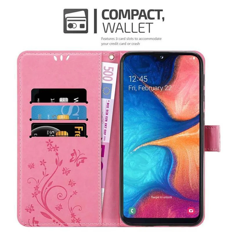 Cadorabo Hülle kompatibel mit Samsung Galaxy A10e / A20e Schutzhülle im Blumen Design mit Magnetverschluss, Standfunktion und Kartenfächern