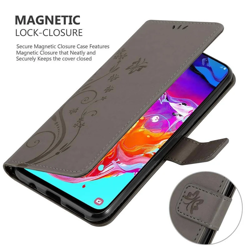 Cadorabo Hülle kompatibel mit Samsung Galaxy A70 / A70s Schutzhülle im Blumen Design mit Magnetverschluss, Standfunktion und Kartenfächern