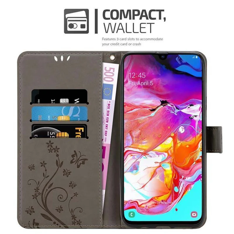 Cadorabo Hülle kompatibel mit Samsung Galaxy A70 / A70s Schutzhülle im Blumen Design mit Magnetverschluss, Standfunktion und Kartenfächern