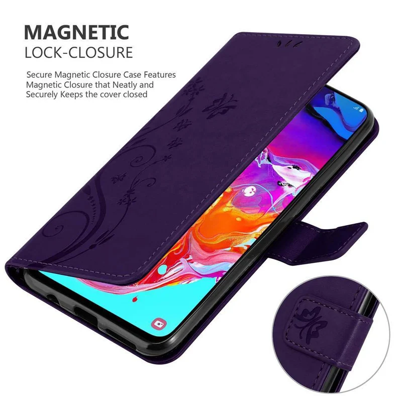 Cadorabo Hülle kompatibel mit Samsung Galaxy A70 / A70s Schutzhülle im Blumen Design mit Magnetverschluss, Standfunktion und Kartenfächern