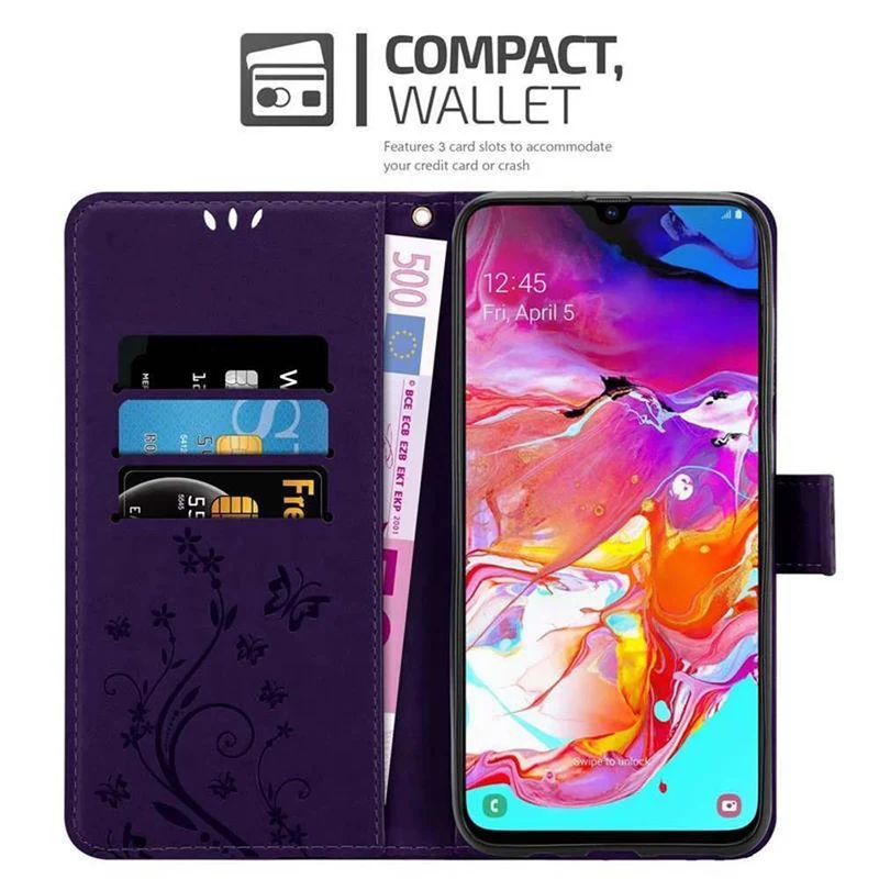 Cadorabo Hülle kompatibel mit Samsung Galaxy A70 / A70s Schutzhülle im Blumen Design mit Magnetverschluss, Standfunktion und Kartenfächern
