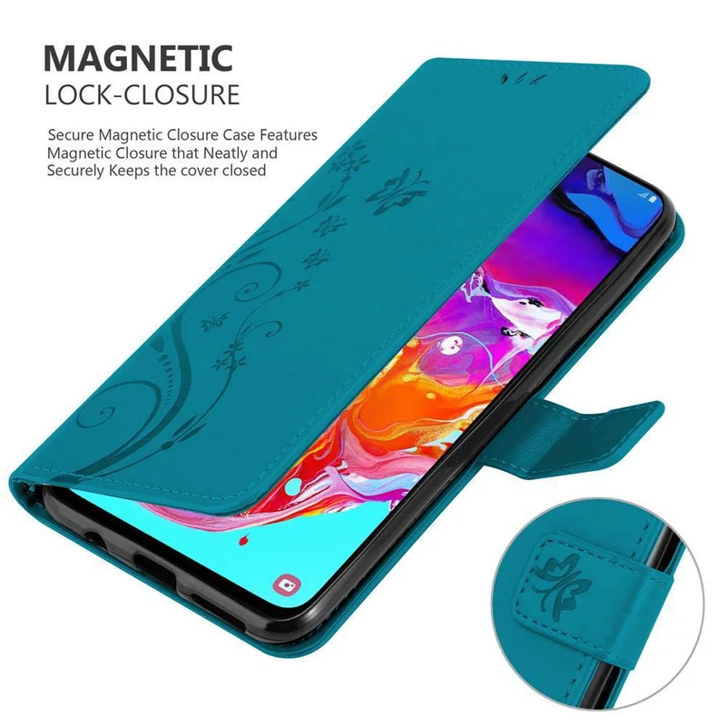 Cadorabo Hülle kompatibel mit Samsung Galaxy A70 / A70s Schutzhülle im Blumen Design mit Magnetverschluss, Standfunktion und Kartenfächern