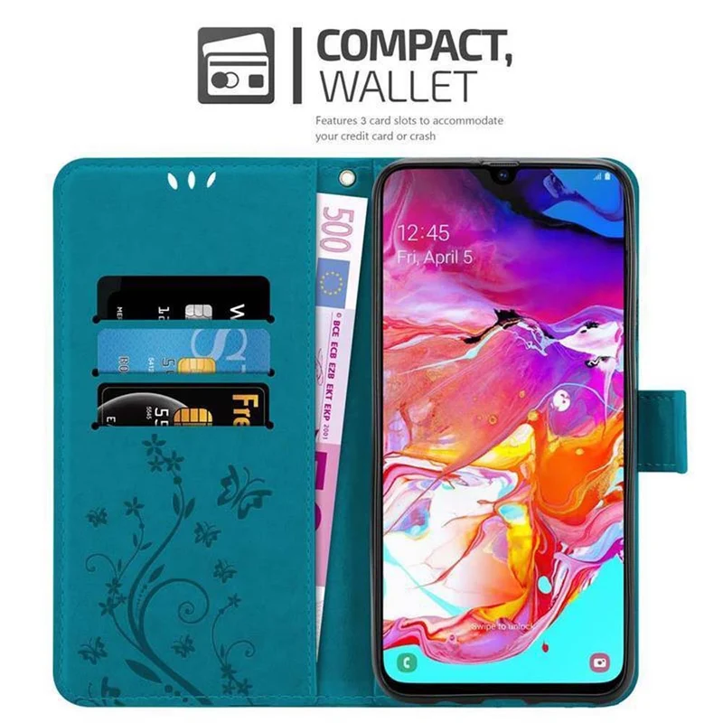 Cadorabo Hülle kompatibel mit Samsung Galaxy A70 / A70s Schutzhülle im Blumen Design mit Magnetverschluss, Standfunktion und Kartenfächern