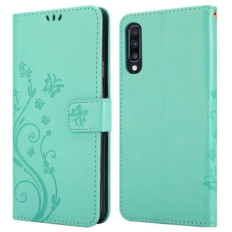 Cadorabo Hülle kompatibel mit Samsung Galaxy A70 / A70s Schutzhülle im Blumen Design mit Magnetverschluss, Standfunktion und Kartenfächern