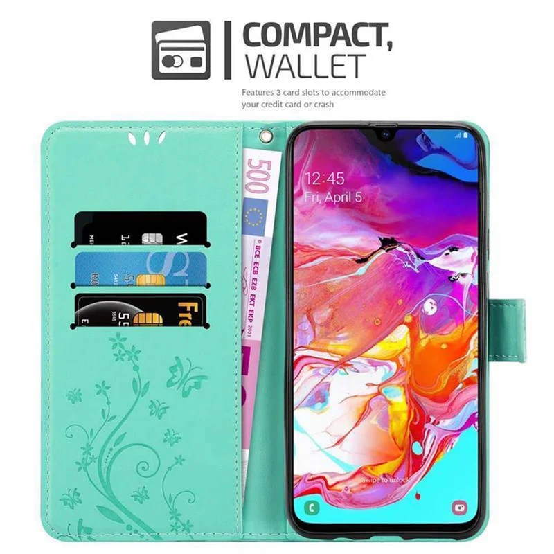 Cadorabo Hülle kompatibel mit Samsung Galaxy A70 / A70s Schutzhülle im Blumen Design mit Magnetverschluss, Standfunktion und Kartenfächern