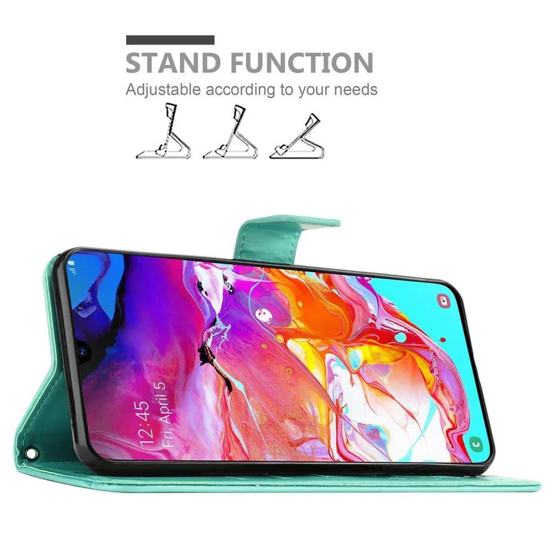 Cadorabo Hülle kompatibel mit Samsung Galaxy A70 / A70s Schutzhülle im Blumen Design mit Magnetverschluss, Standfunktion und Kartenfächern