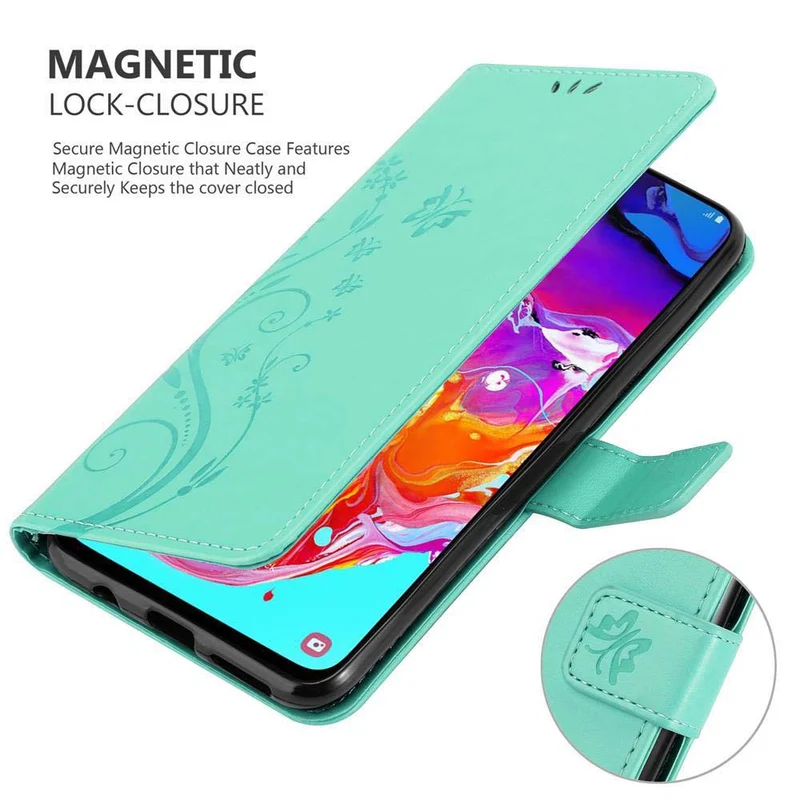 Cadorabo Hülle kompatibel mit Samsung Galaxy A70 / A70s Schutzhülle im Blumen Design mit Magnetverschluss, Standfunktion und Kartenfächern