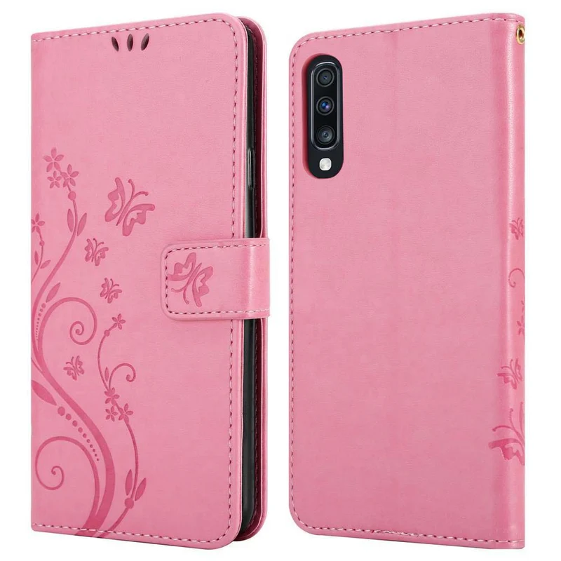 Cadorabo Hülle kompatibel mit Samsung Galaxy A70 / A70s Schutzhülle im Blumen Design mit Magnetverschluss, Standfunktion und Kartenfächern