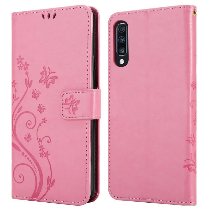 Cadorabo Hülle kompatibel mit Samsung Galaxy A70 / A70s Schutzhülle im Blumen Design mit Magnetverschluss, Standfunktion und Kartenfächern
