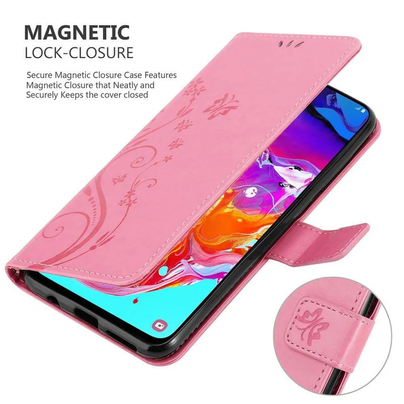 Cadorabo Hülle kompatibel mit Samsung Galaxy A70 / A70s Schutzhülle im Blumen Design mit Magnetverschluss, Standfunktion und Kartenfächern