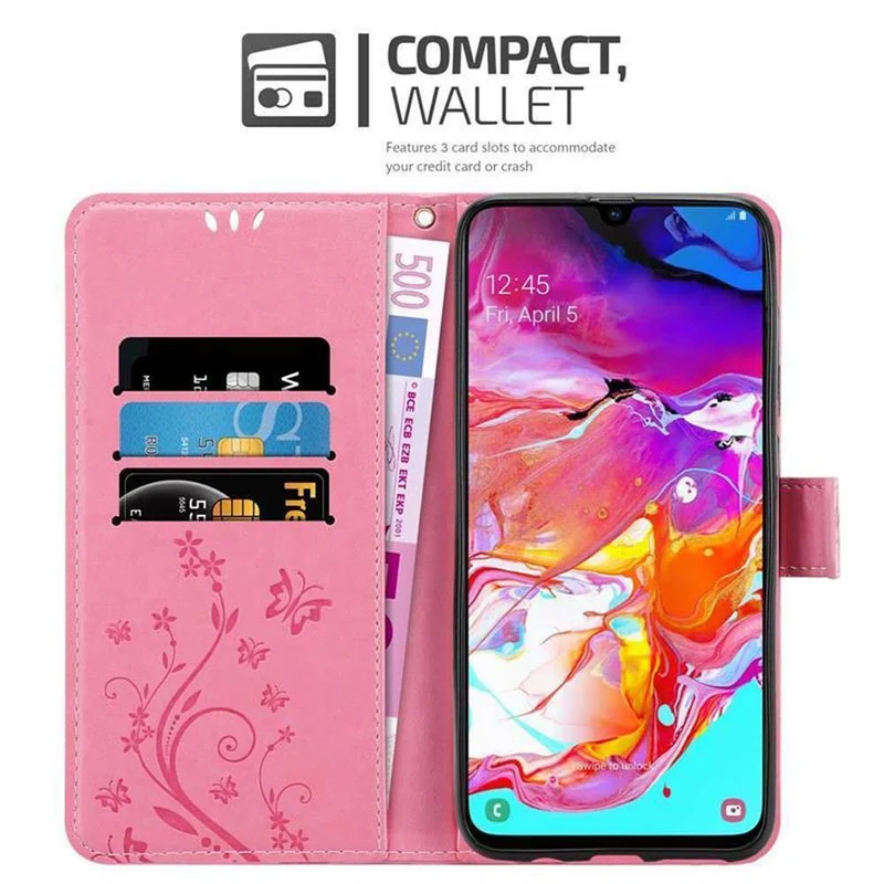 Cadorabo Hülle kompatibel mit Samsung Galaxy A70 / A70s Schutzhülle im Blumen Design mit Magnetverschluss, Standfunktion und Kartenfächern
