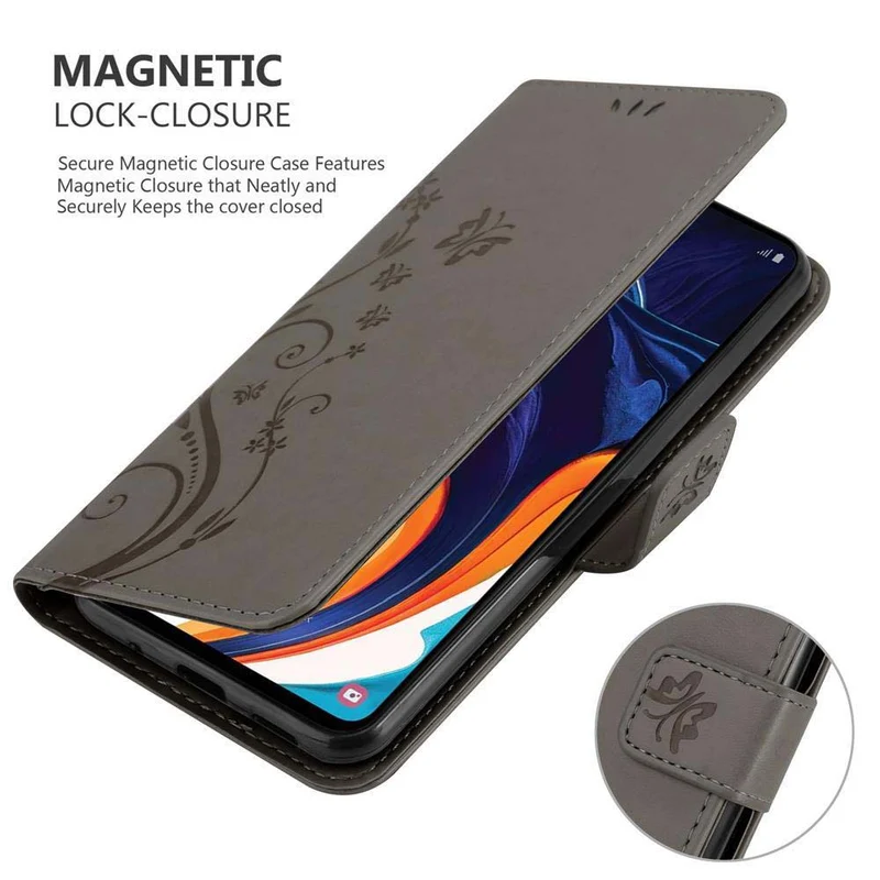 Cadorabo Hülle kompatibel mit Samsung Galaxy A60 / M40 Schutzhülle im Blumen Design mit Magnetverschluss, Standfunktion und Kartenfächern