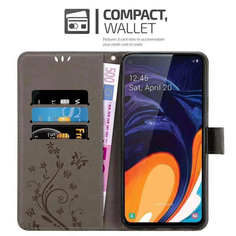 Cadorabo Hülle kompatibel mit Samsung Galaxy A60 / M40 Schutzhülle im Blumen Design mit Magnetverschluss, Standfunktion und Kartenfächern
