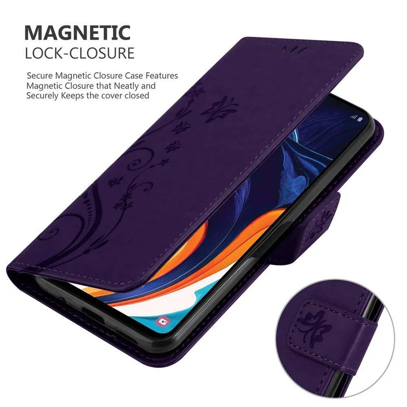 Cadorabo Hülle kompatibel mit Samsung Galaxy A60 / M40 Schutzhülle im Blumen Design mit Magnetverschluss, Standfunktion und Kartenfächern
