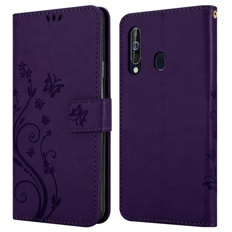 Cadorabo Hülle kompatibel mit Samsung Galaxy A60 / M40 Schutzhülle im Blumen Design mit Magnetverschluss, Standfunktion und Kartenfächern