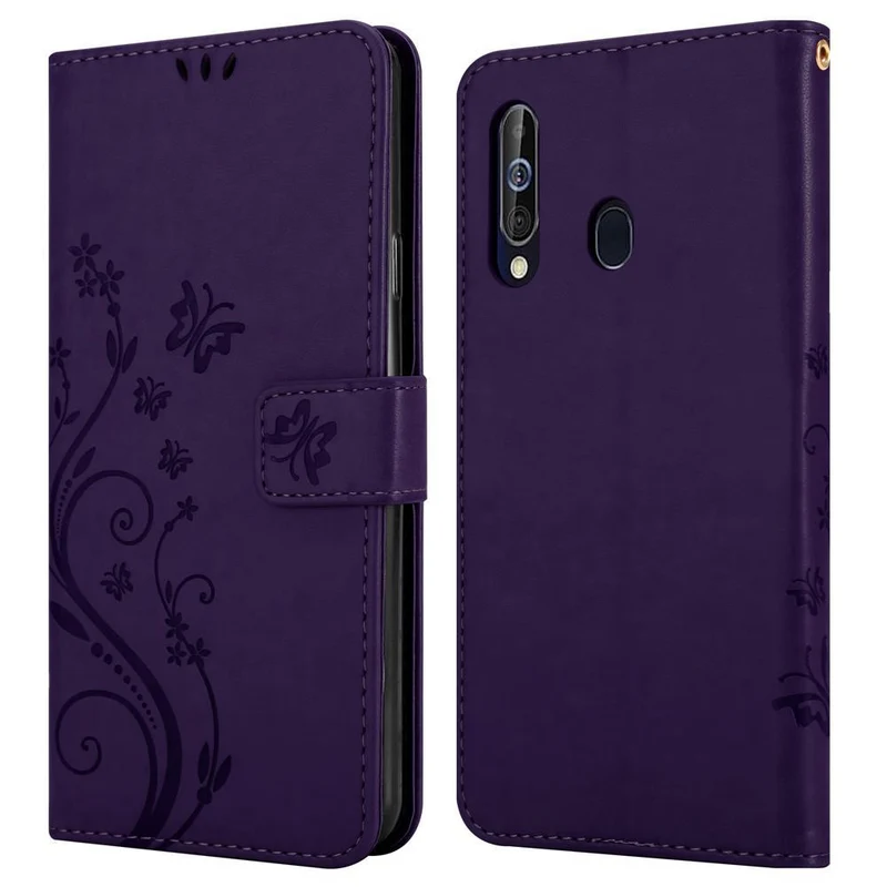 Cadorabo Hülle kompatibel mit Samsung Galaxy A60 / M40 Schutzhülle im Blumen Design mit Magnetverschluss, Standfunktion und Kartenfächern