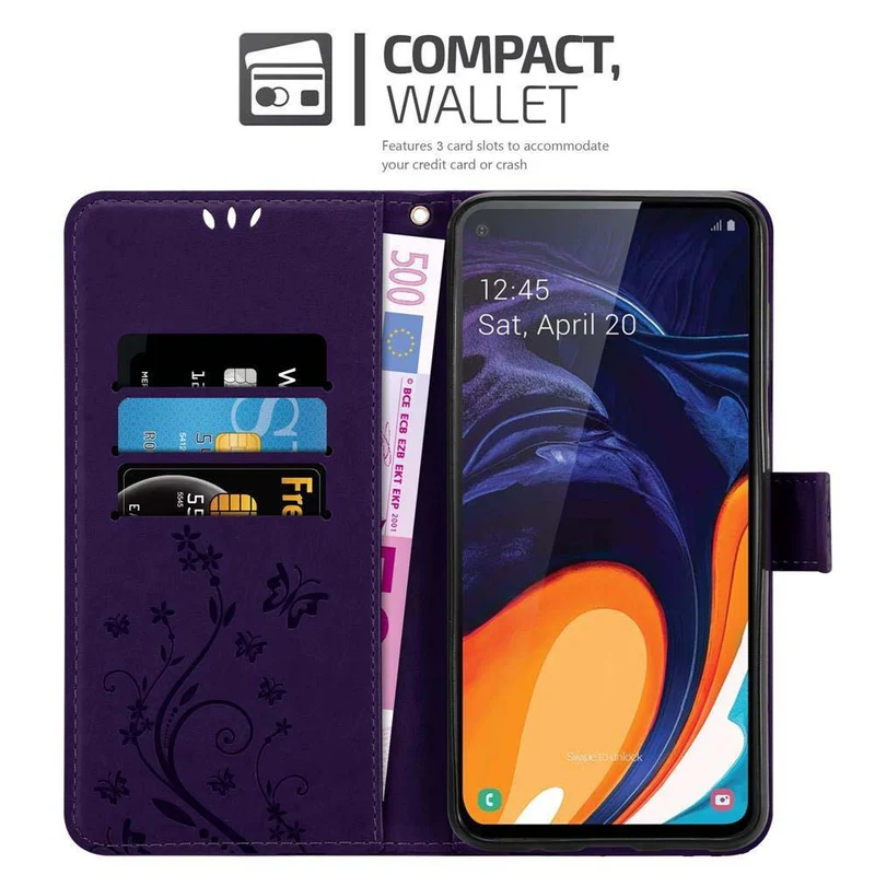 Cadorabo Hülle kompatibel mit Samsung Galaxy A60 / M40 Schutzhülle im Blumen Design mit Magnetverschluss, Standfunktion und Kartenfächern
