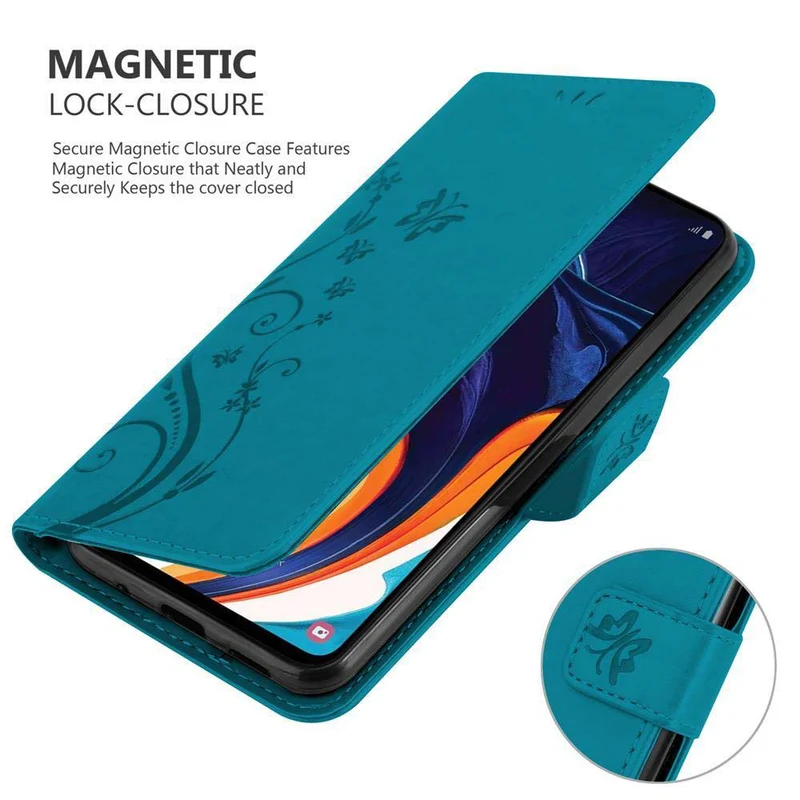 Cadorabo Hülle kompatibel mit Samsung Galaxy A60 / M40 Schutzhülle im Blumen Design mit Magnetverschluss, Standfunktion und Kartenfächern