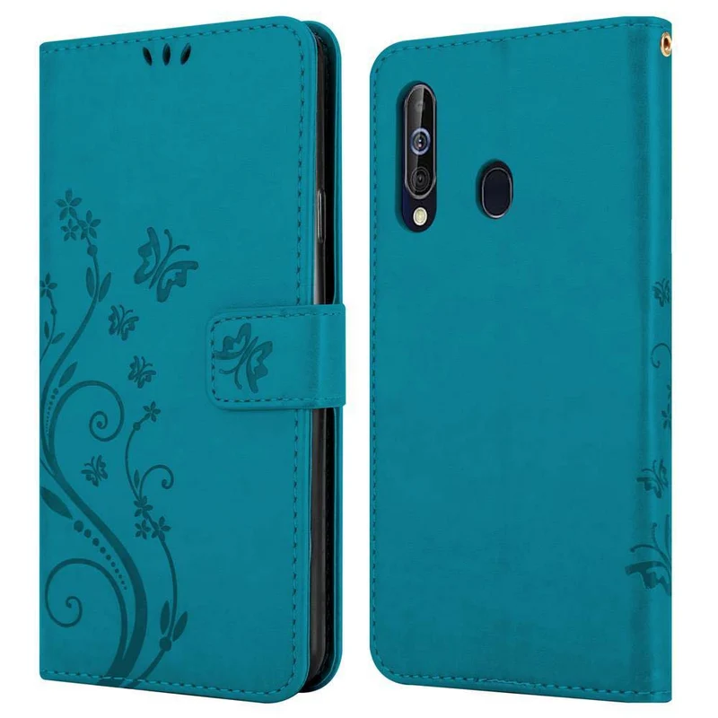 Cadorabo Hülle kompatibel mit Samsung Galaxy A60 / M40 Schutzhülle im Blumen Design mit Magnetverschluss, Standfunktion und Kartenfächern