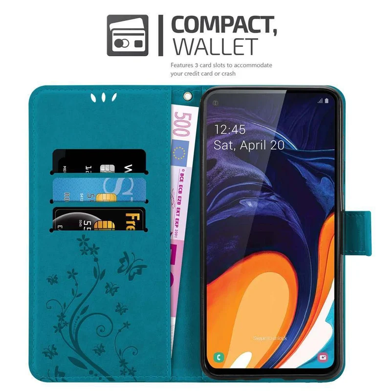 Cadorabo Hülle kompatibel mit Samsung Galaxy A60 / M40 Schutzhülle im Blumen Design mit Magnetverschluss, Standfunktion und Kartenfächern
