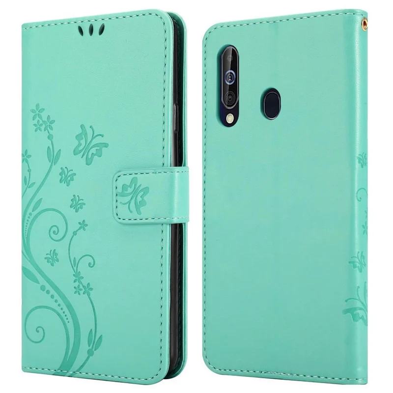 Cadorabo Hülle kompatibel mit Samsung Galaxy A60 / M40 Schutzhülle im Blumen Design mit Magnetverschluss, Standfunktion und Kartenfächern