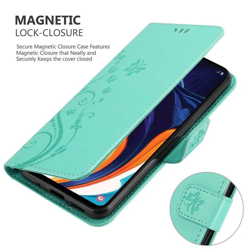 Cadorabo Hülle kompatibel mit Samsung Galaxy A60 / M40 Schutzhülle im Blumen Design mit Magnetverschluss, Standfunktion und Kartenfächern