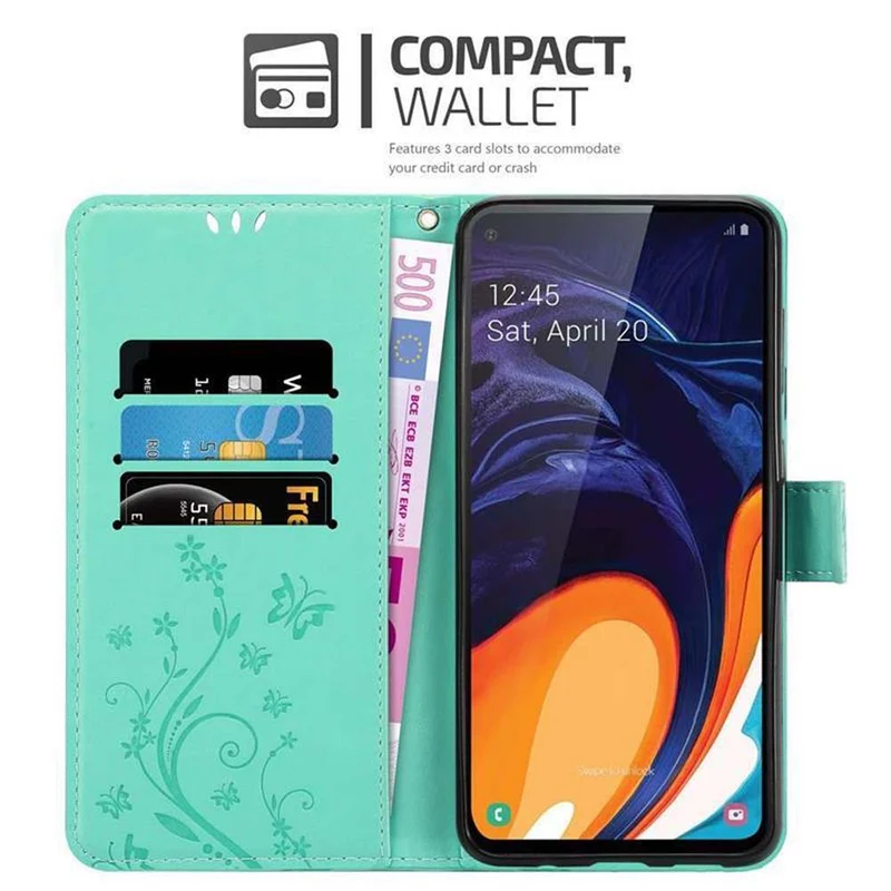 Cadorabo Hülle kompatibel mit Samsung Galaxy A60 / M40 Schutzhülle im Blumen Design mit Magnetverschluss, Standfunktion und Kartenfächern